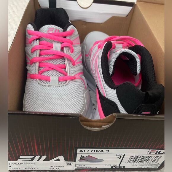 FILA Allona 3 Big Girls Running Shoes, Laced Gray/Pink/Black, Size 4 - Picture 4 of 9